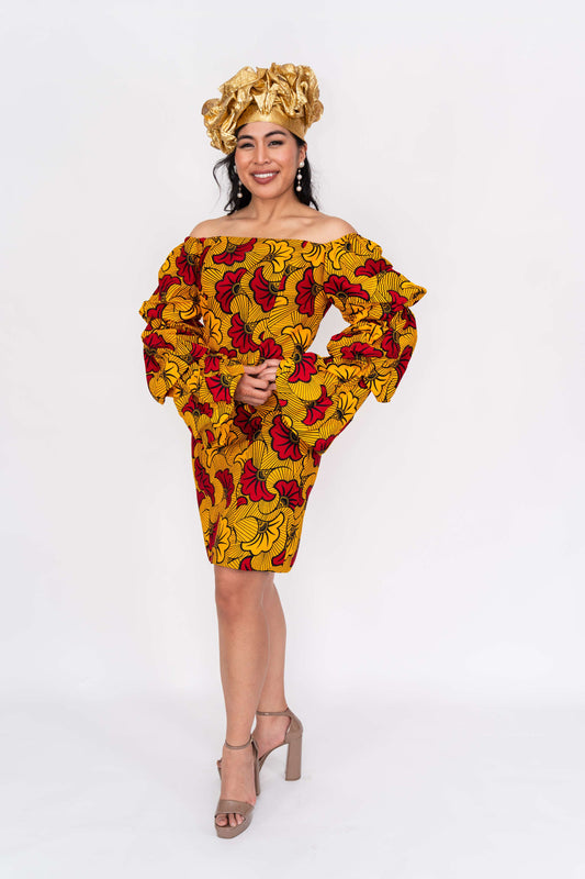 colorful off-shoulder dress