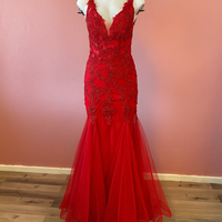 Red Carpet Beaded Stone Lace Dress