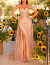 Gold Sequin Corset Gown with Slit