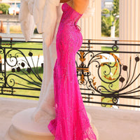 Elegant Pink Red Carpet Beaded Lace Dress