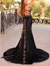 Black Satin Embroidered Gown 