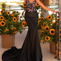 Black Satin Embroidered Gown 