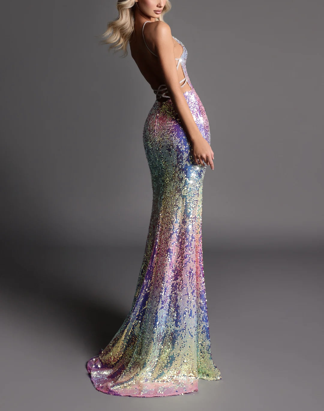 Multicolored sequin gown