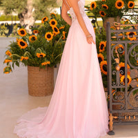pink dress standing 