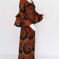 Mannequin wearing a patterned dress