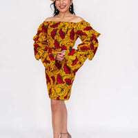 colorful off-shoulder dress 