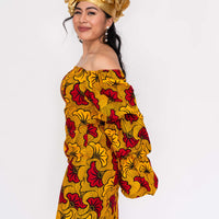 yellow and red patterned dress