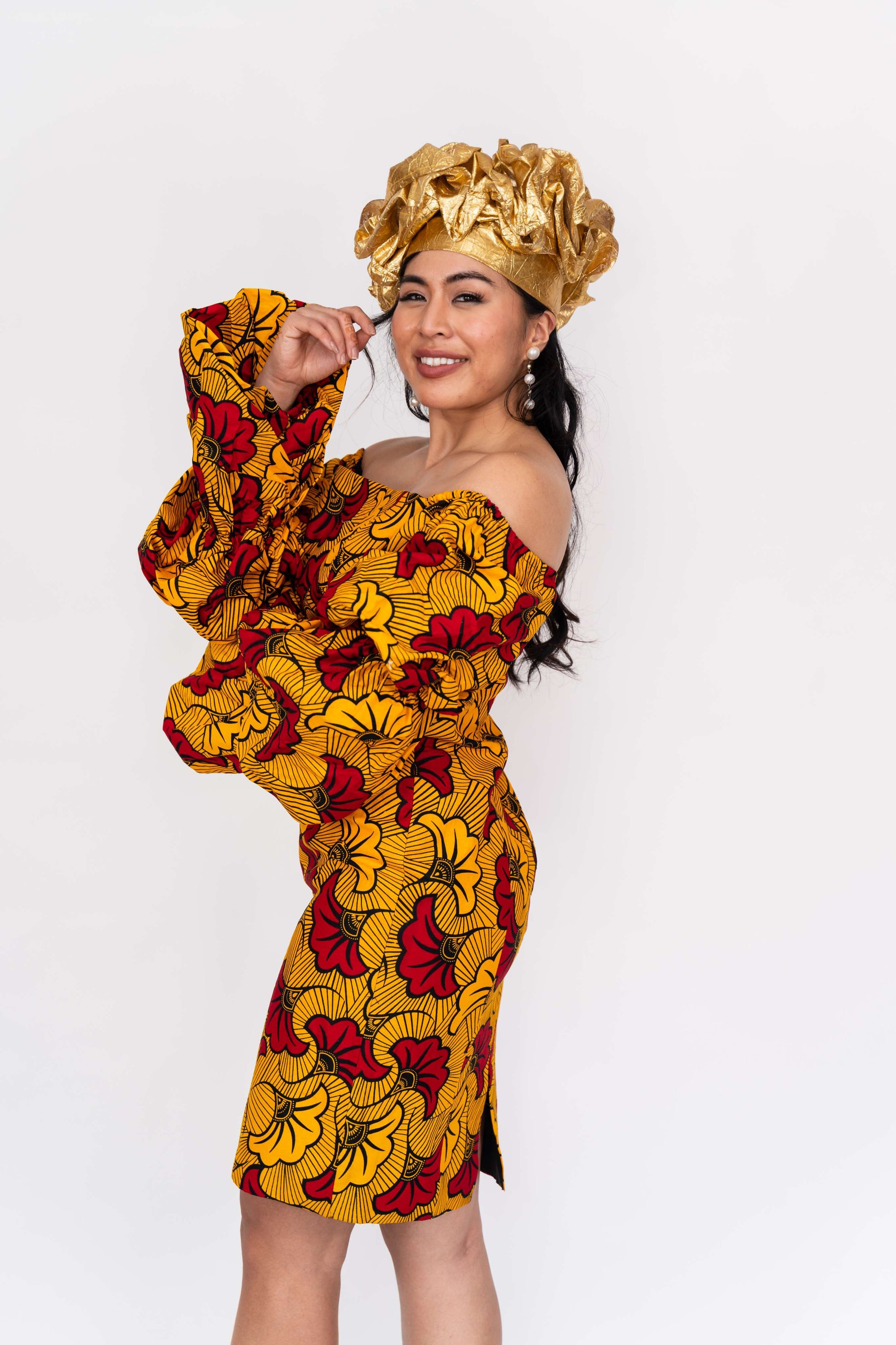 yellow and red patterned dress (African Dresses)
