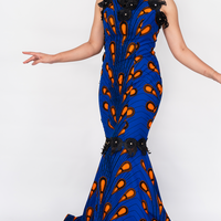 African print evening dress
Blue and orange Ankara dress