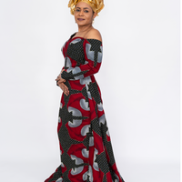 red and black patterned dress