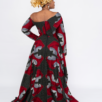 gray patterned off-shoulder dress