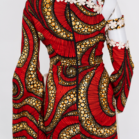 Red Ankara Satin One-Shoulder Gown