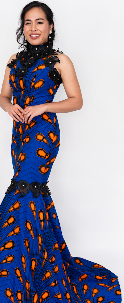 Blue & Orange Ankara Mermaid Gown 