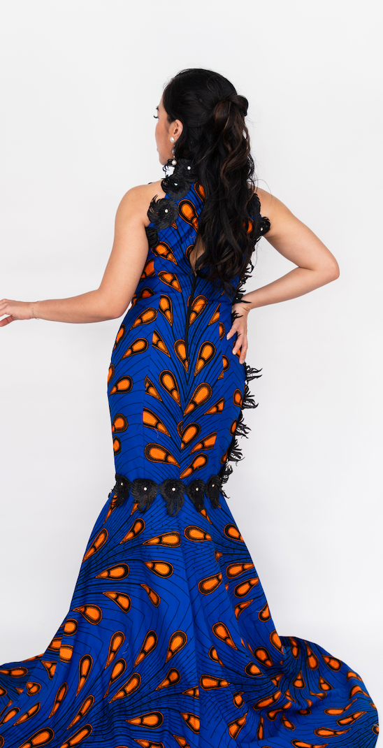 Blue & Orange Ankara Mermaid Gown 